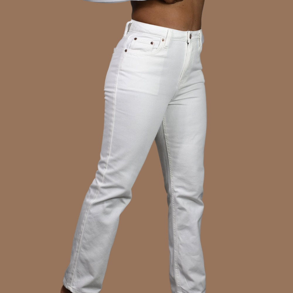 Avec Les Filles White Jeans High Rise Straight Denim Cotton Cropped Classic 27
